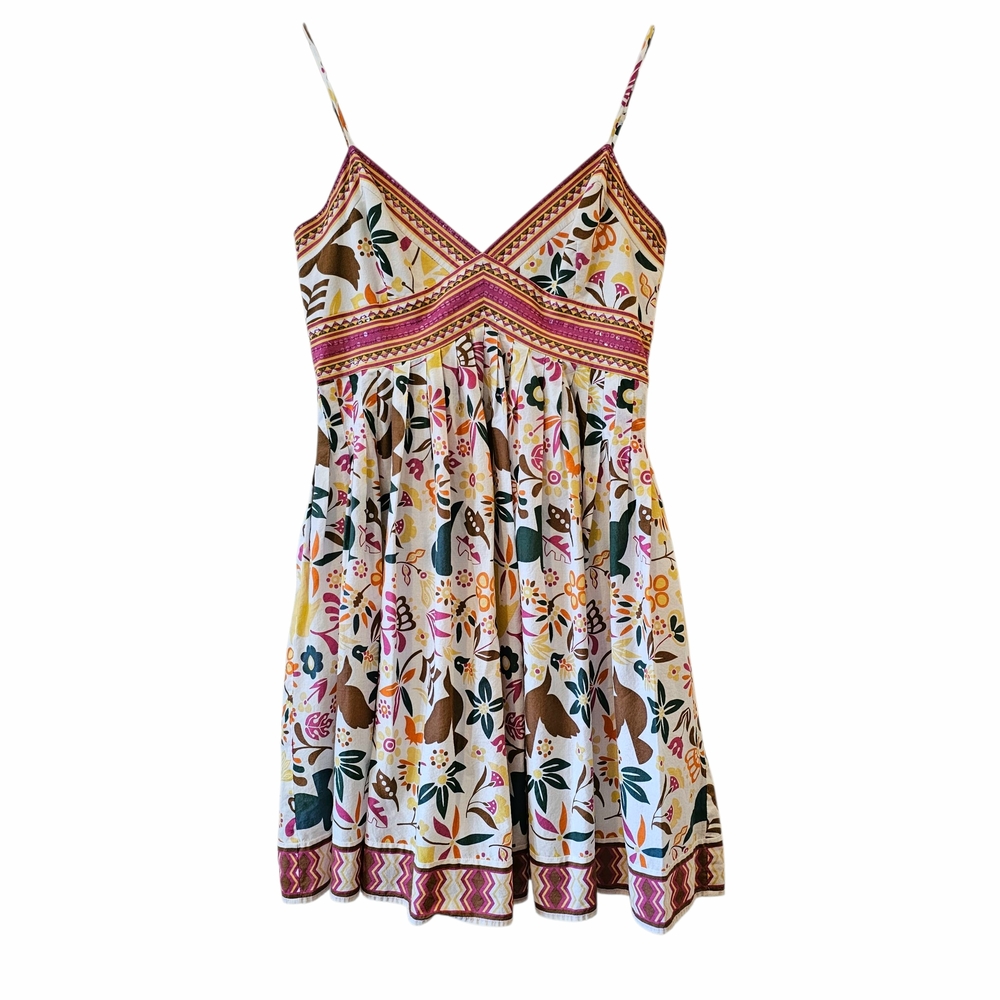 BCBG Maxazria Floral Multicolor Spaghetti Strap Dress